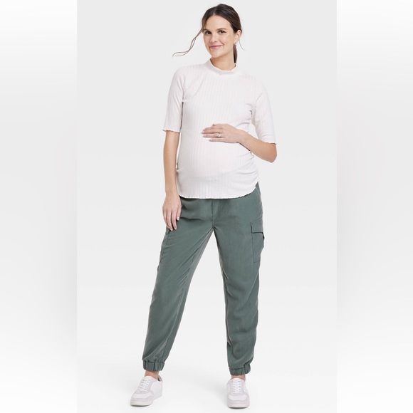 The Nines by HATCH - Maternity Elbow Sleeve Mock Turtleneck - Ivory - Size M - Picture 3 of 3